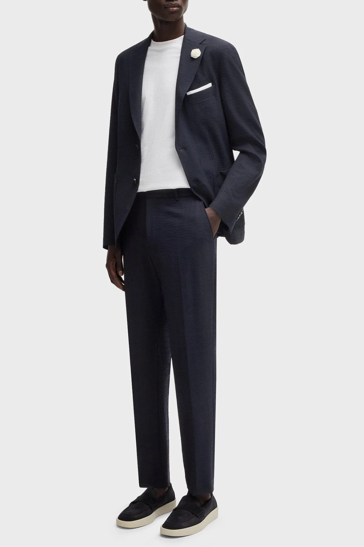 Boss Slim Fit Mono Yaka Dokulu Blazer Erkek Ceket 50540784 404 LACİVERT - 3