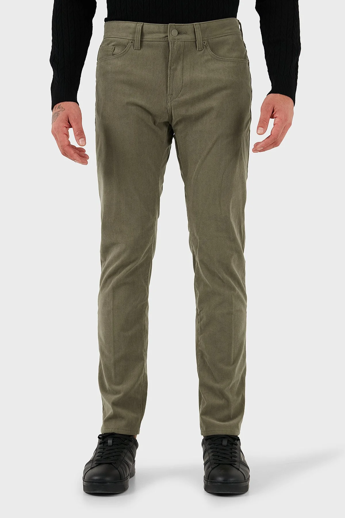 Boss Slim Fit Normal Bel Dar Paça Erkek Kadife Pantolon 50549468 245 HAKİ - 1