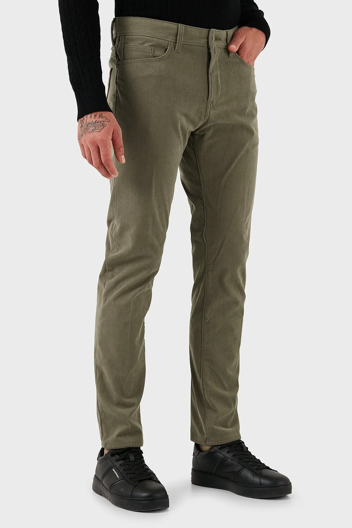 Boss Slim Fit Normal Bel Dar Paça Erkek Kadife Pantolon 50549468 245 HAKİ - 5