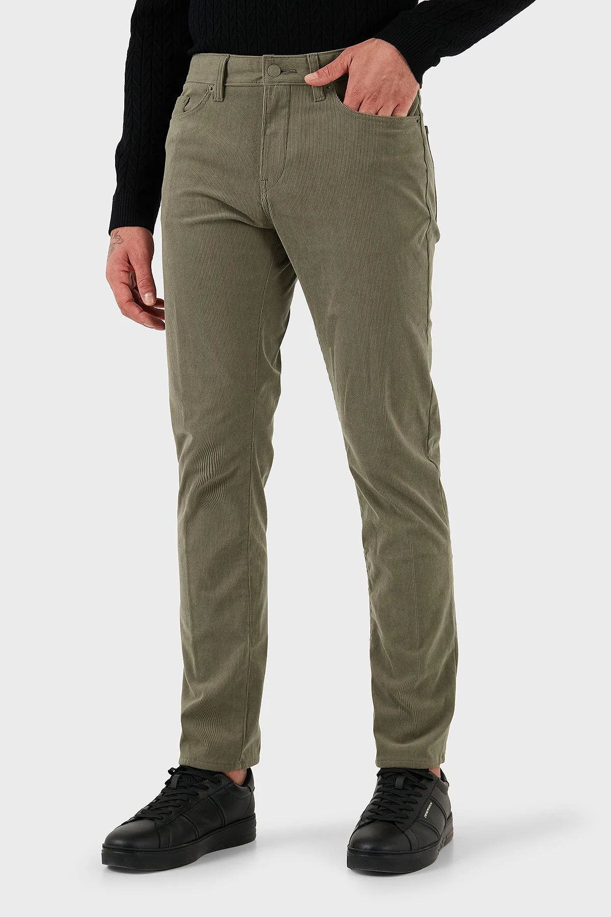 Boss Slim Fit Normal Bel Dar Paça Erkek Kadife Pantolon 50549468 245 HAKİ - 6