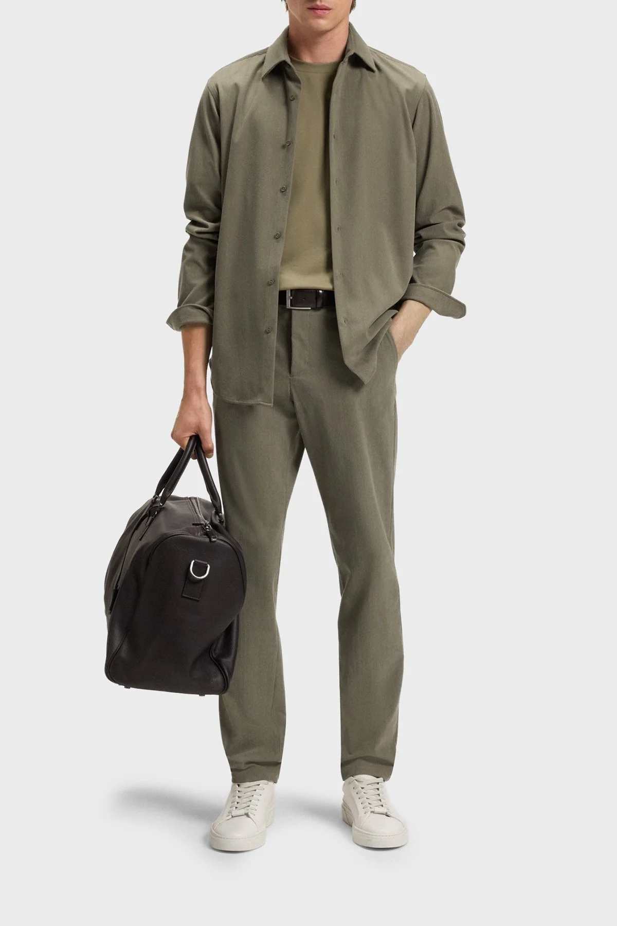 Boss Slim Fit Normal Bel Düz Paça Kadife Erkek Pantolon 50551683 245 HAKİ - 2