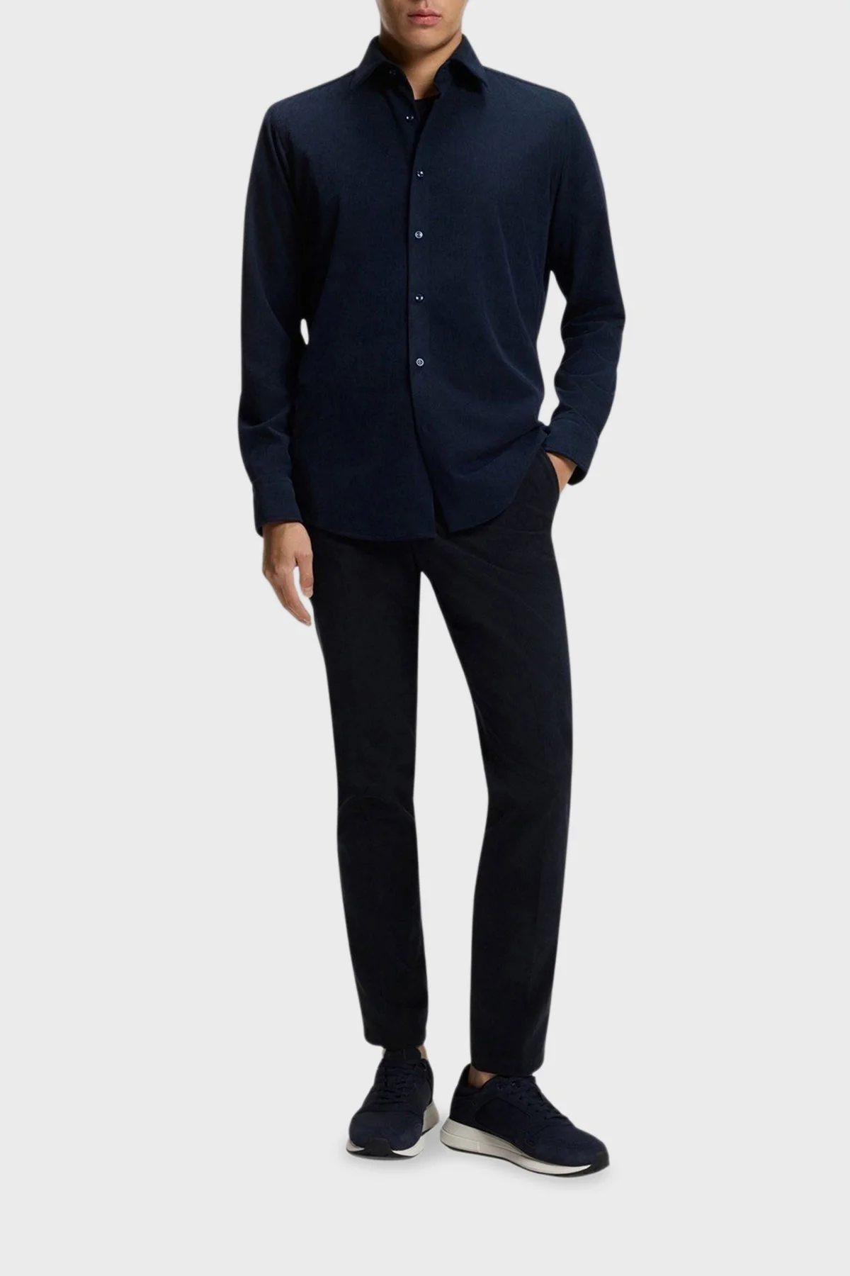 Boss Slim Fit Normal Bel Düz Paça Kadife Erkek Pantolon 50551683 404 LACİVERT - 2