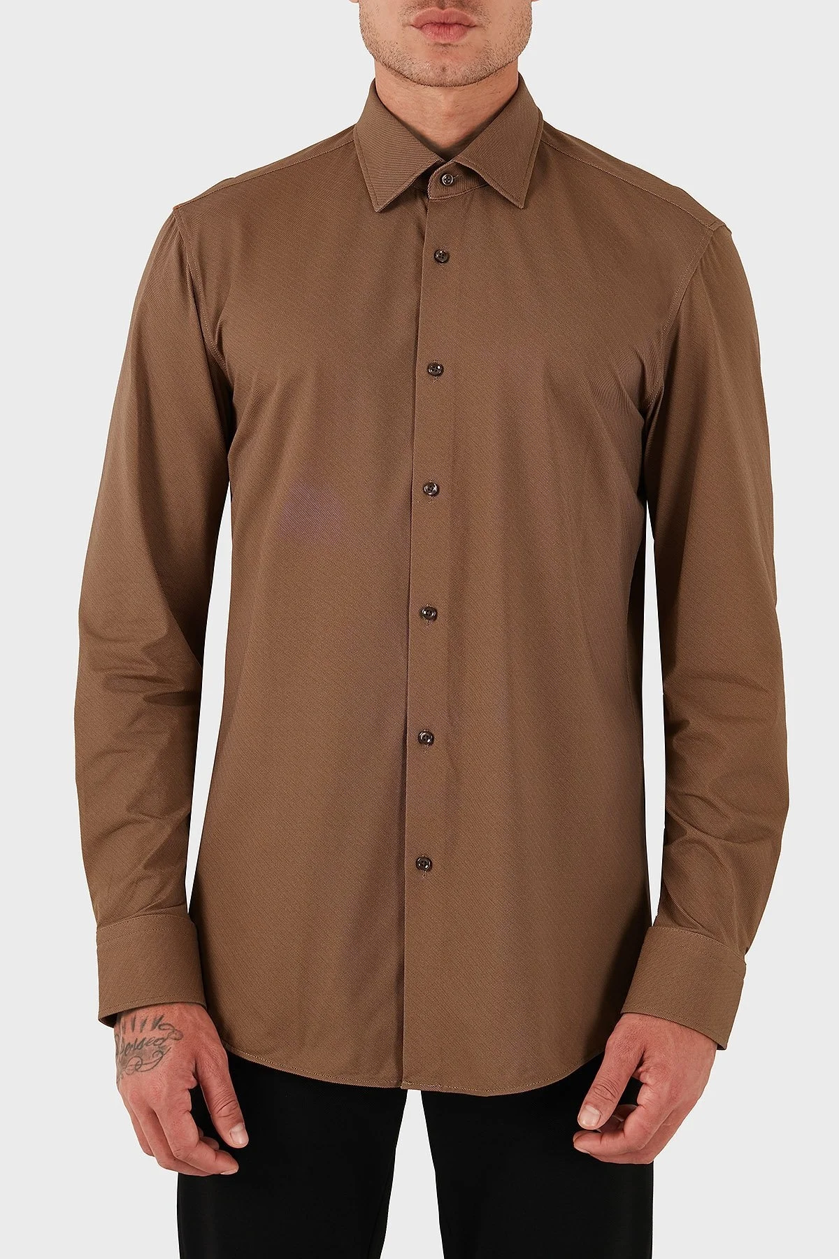 Boss Slim Fit Streç Uzun Kollu Erkek Gömlek 50545428 217 KAHVE - 1