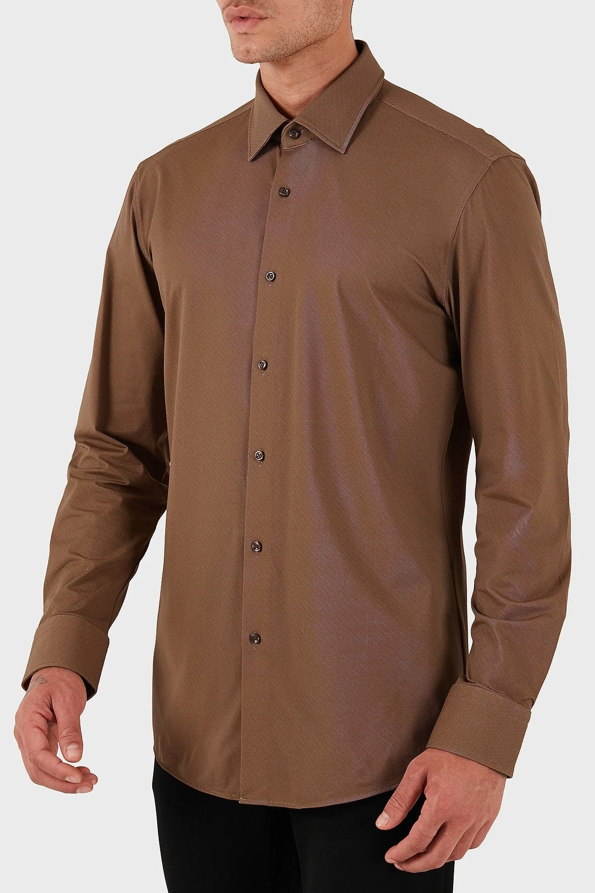 Boss Slim Fit Streç Uzun Kollu Erkek Gömlek 50545428 217 KAHVE - 4