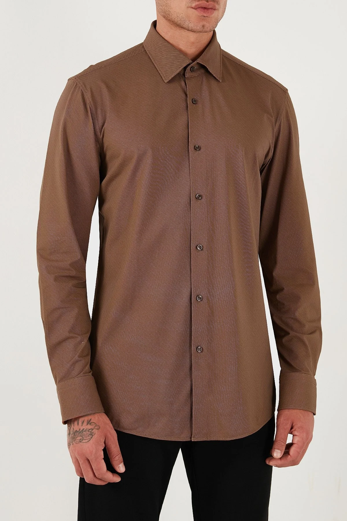 Boss Slim Fit Streç Uzun Kollu Erkek Gömlek 50545428 217 KAHVE - 5
