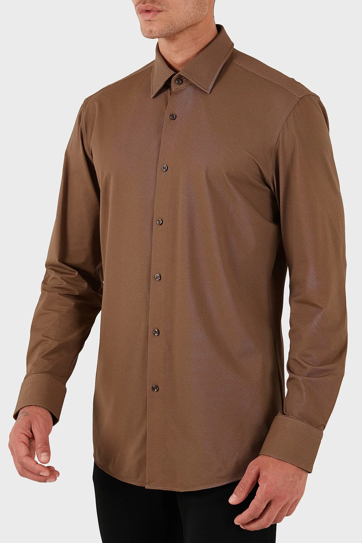 Boss Slim Fit Streç Uzun Kollu Erkek Gömlek 50545428 217 KAHVE - 4