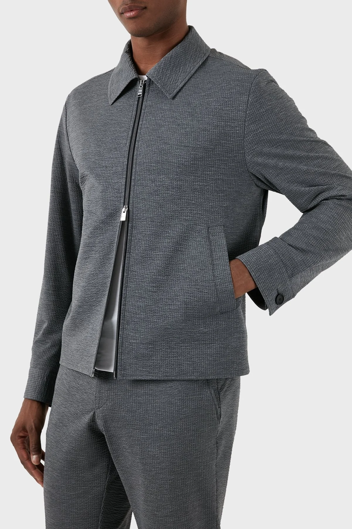 Boss Streç Gofre Slim Fit Fermuarlı Erkek Ceket 50514607 041 GRİ - 10