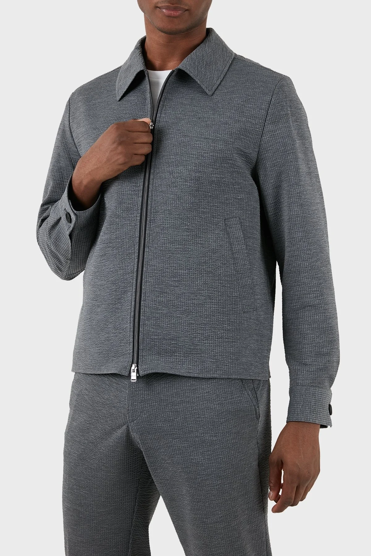 Boss Streç Gofre Slim Fit Fermuarlı Erkek Ceket 50514607 041 GRİ - 11