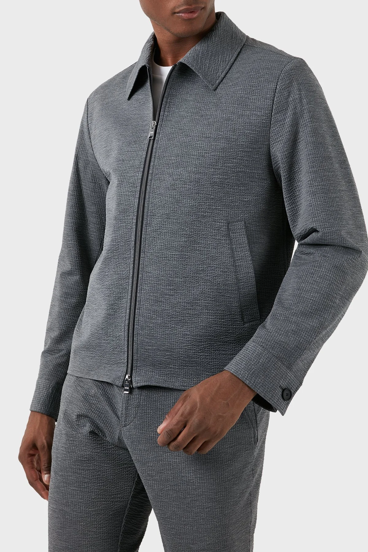 Boss Streç Gofre Slim Fit Fermuarlı Erkek Ceket 50514607 041 GRİ - 1