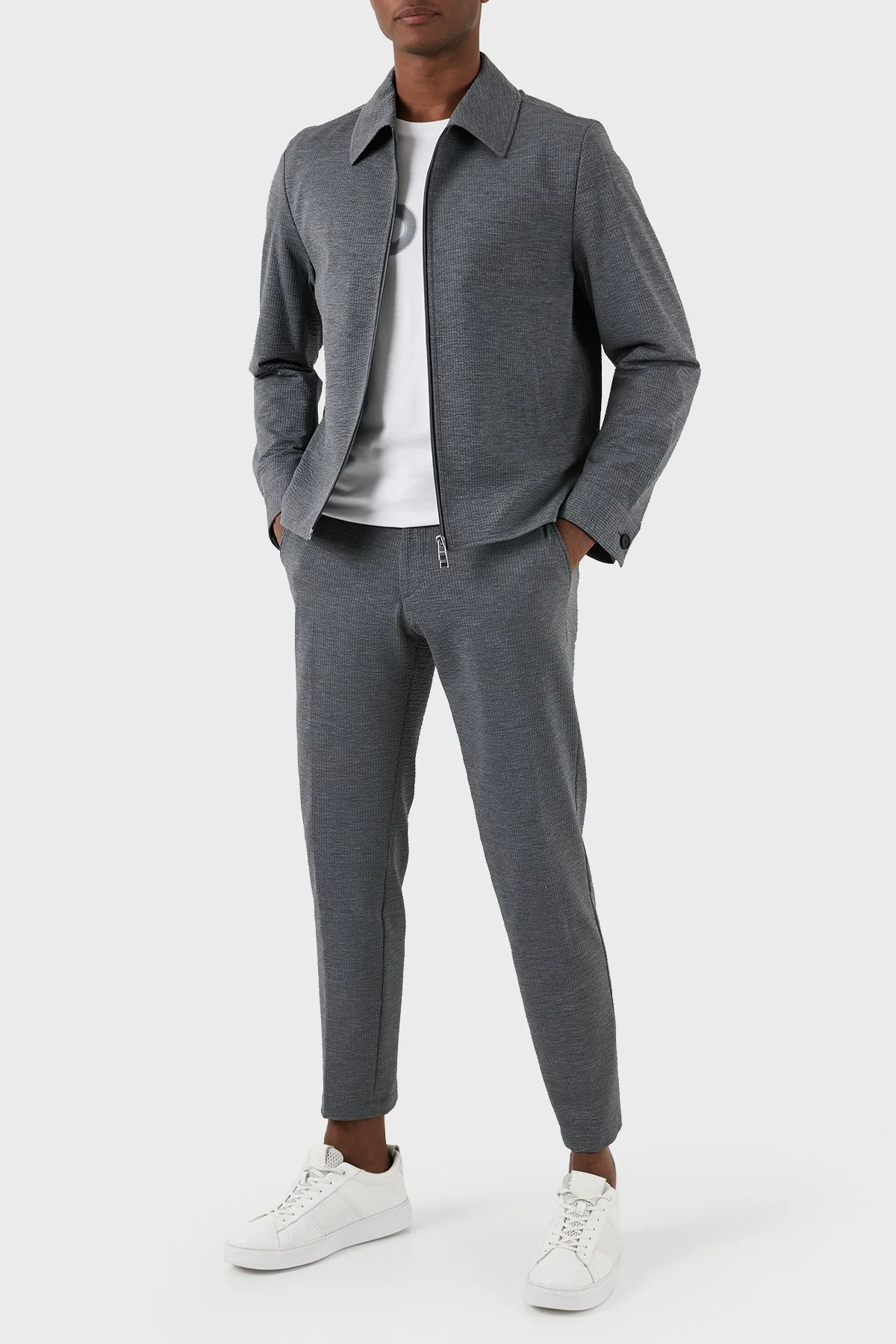 Boss Streç Gofre Slim Fit Fermuarlı Erkek Ceket 50514607 041 GRİ - 2