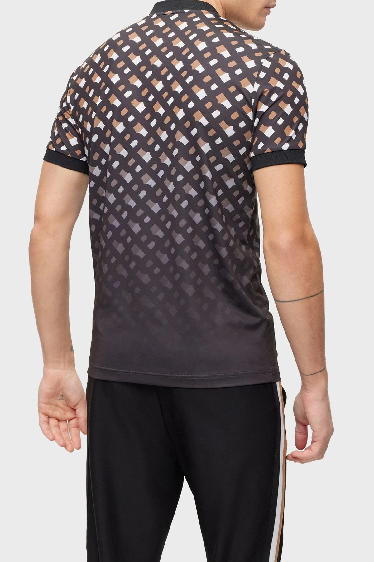 Boss Streç Jarseden Monogram Baskılı Slim Fit Erkek Polo T Shirt 50487725 001 SİYAH - 3