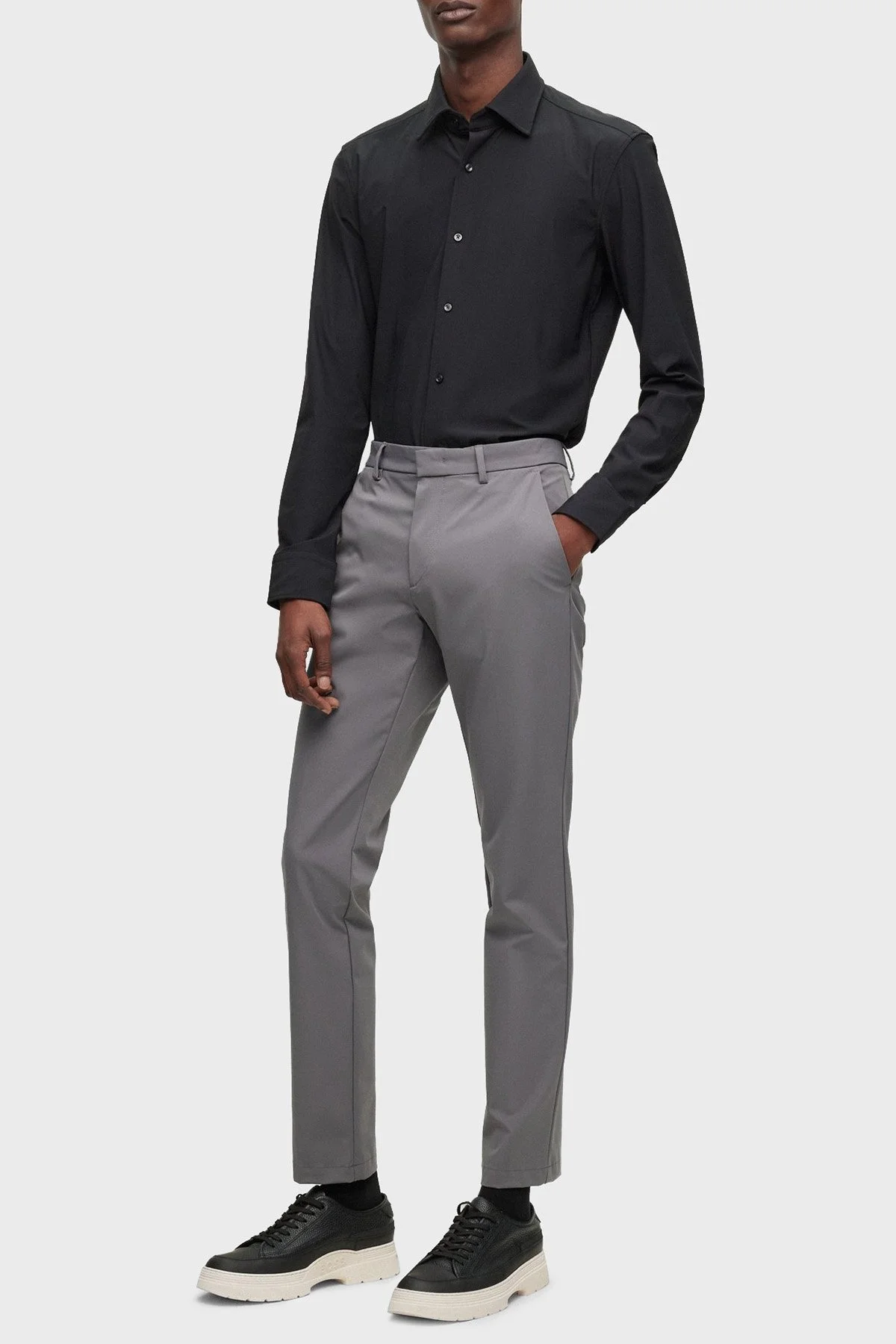 Boss Streç Kumaştan Normal Bel Slim Fit Cepli Erkek Pantolon 50491755 029 GRİ - 1