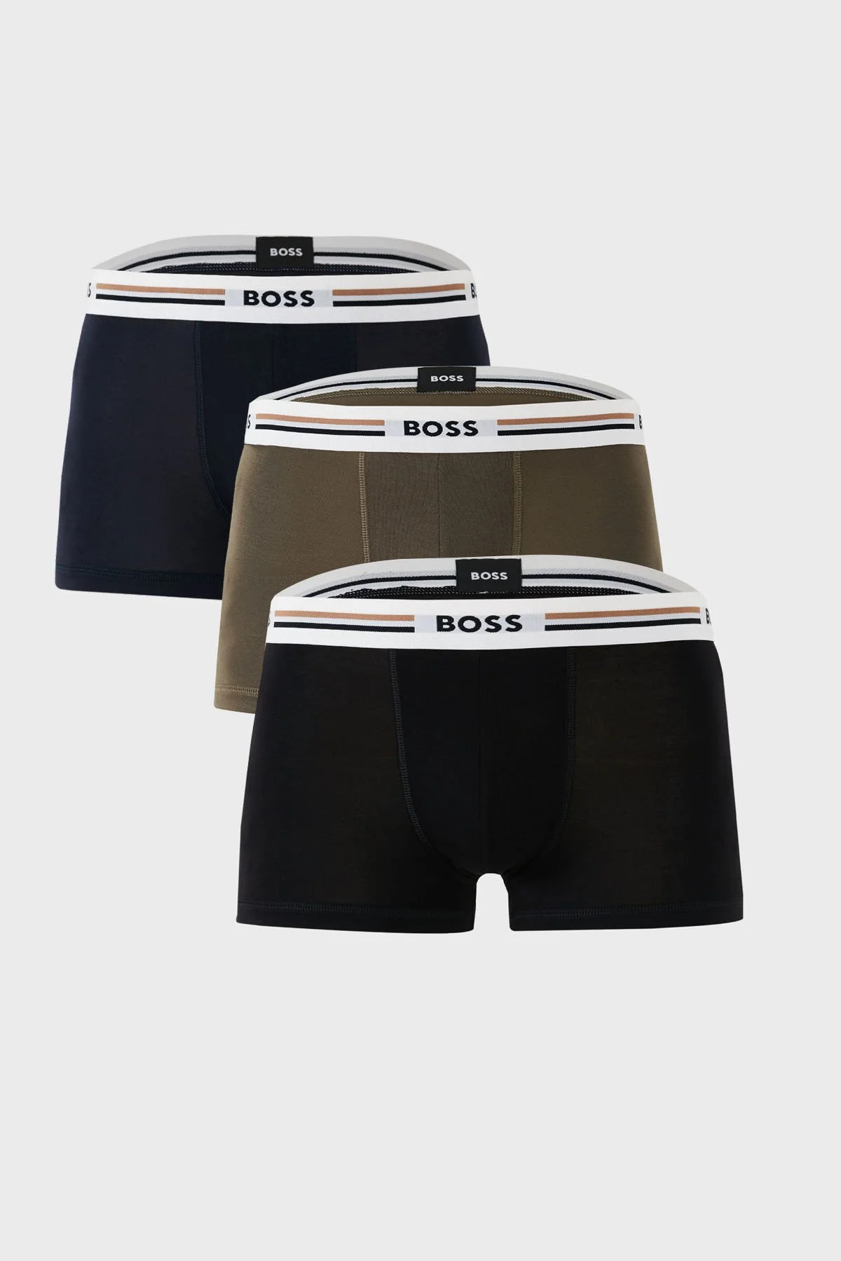 Boss Streç Logo Baskılı 3 Pack Erkek Boxer 50492200 964 Lacivert-Siyah-Haki - 1