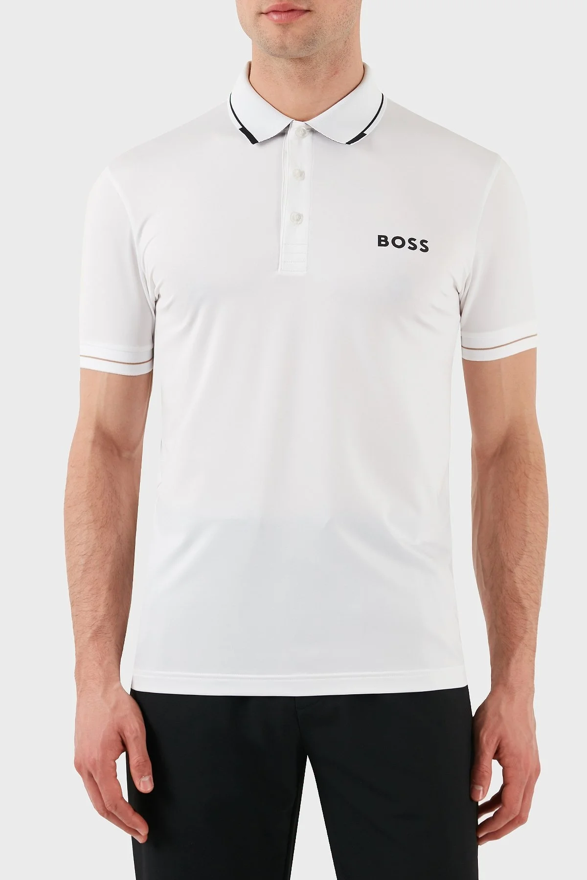 Boss Streç Logo Baskılı Regular Fit Düğmeli Erkek Polo Yaka T Shirt 50506203 100 BEYAZ - 1