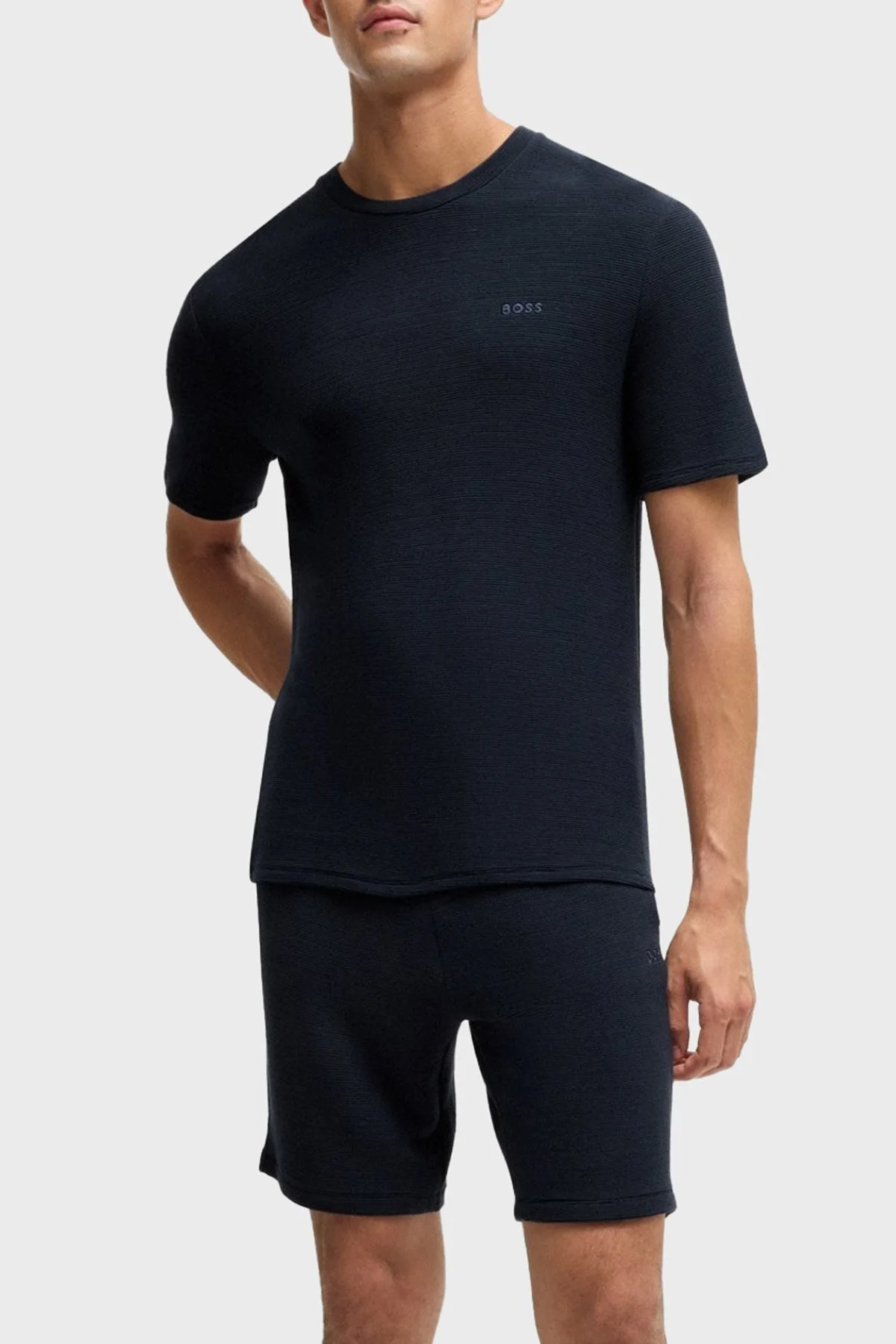 Boss Streç Modal Regular Fit Bisiklet Yaka Erkek T Shirt 50527377 403 LACİVERT - 2