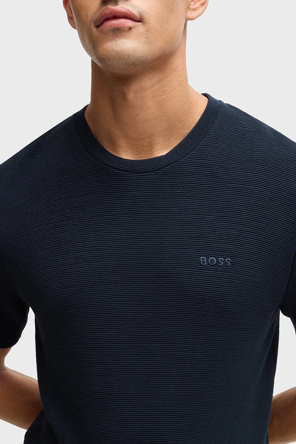 Boss Streç Modal Regular Fit Bisiklet Yaka Erkek T Shirt 50527377 403 LACİVERT - 4