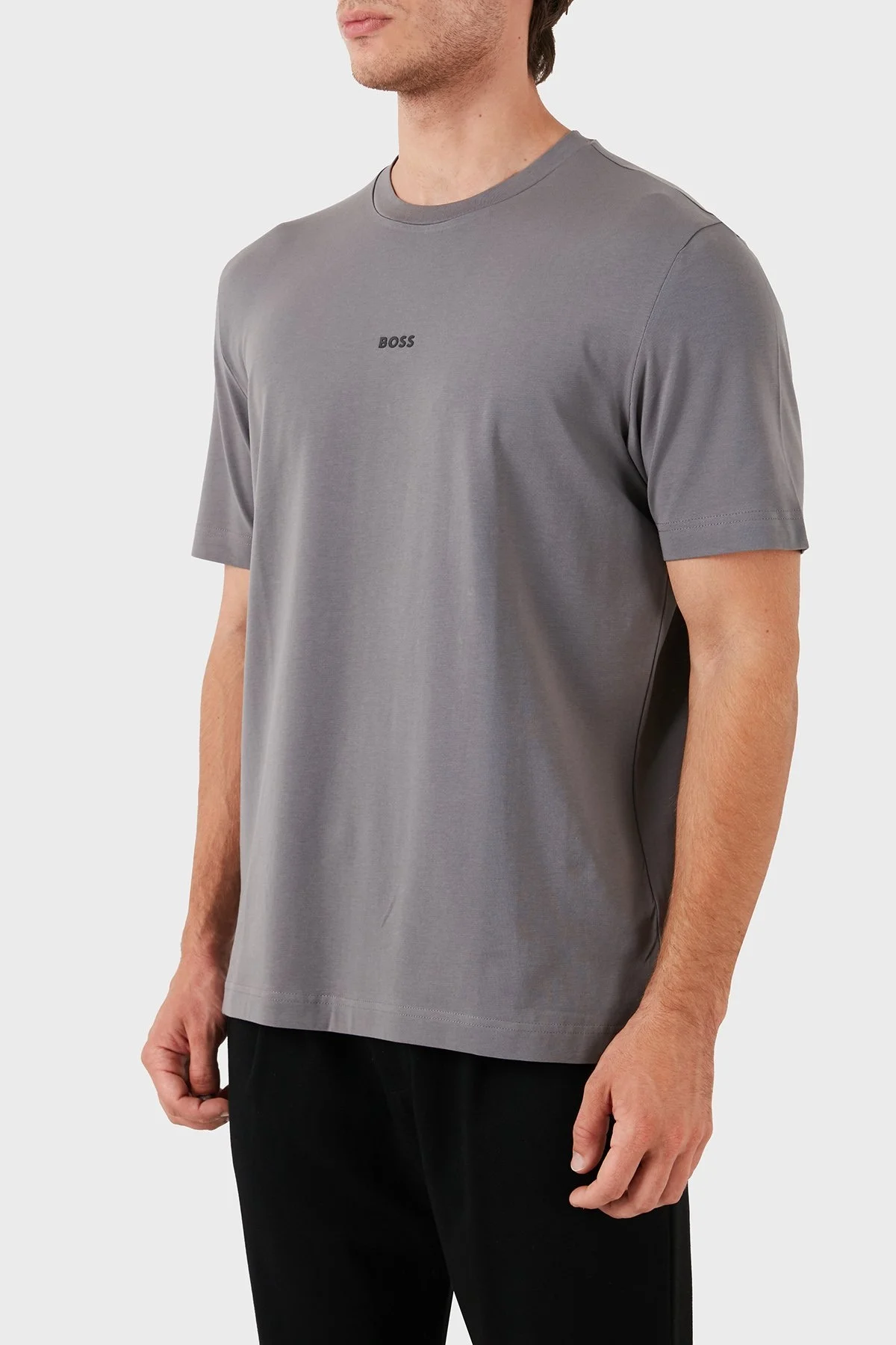 Boss Streç Pamuklu Bisiklet Yaka Erkek T Shirt 50473278 029 GRİ - 2