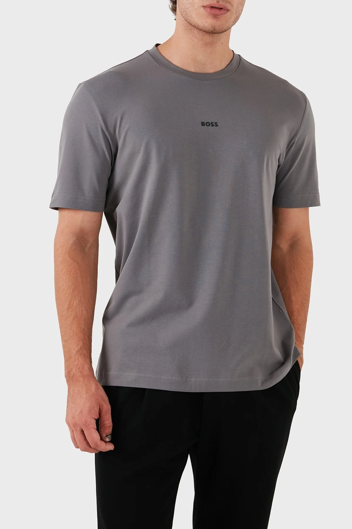 Boss Streç Pamuklu Bisiklet Yaka Erkek T Shirt 50473278 029 GRİ - 4