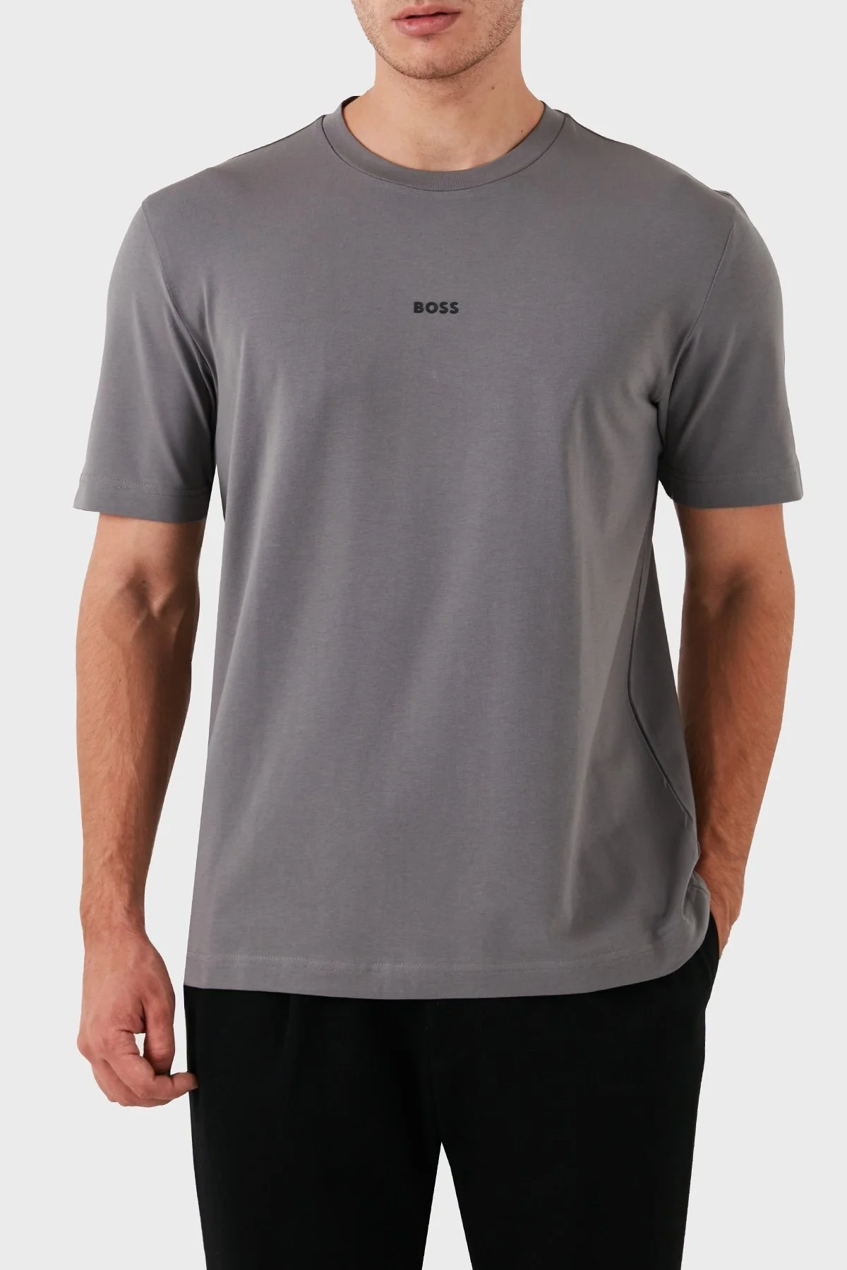 Boss Streç Pamuklu Bisiklet Yaka Erkek T Shirt 50473278 029 GRİ - 5