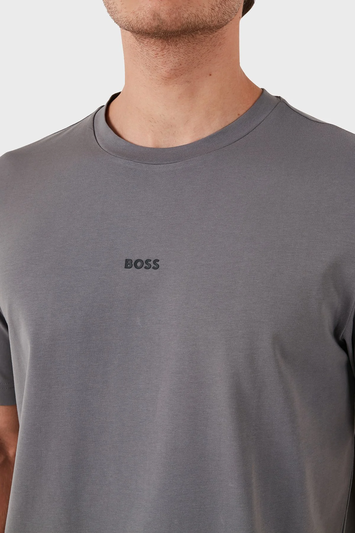 Boss Streç Pamuklu Bisiklet Yaka Erkek T Shirt 50473278 029 GRİ - 6
