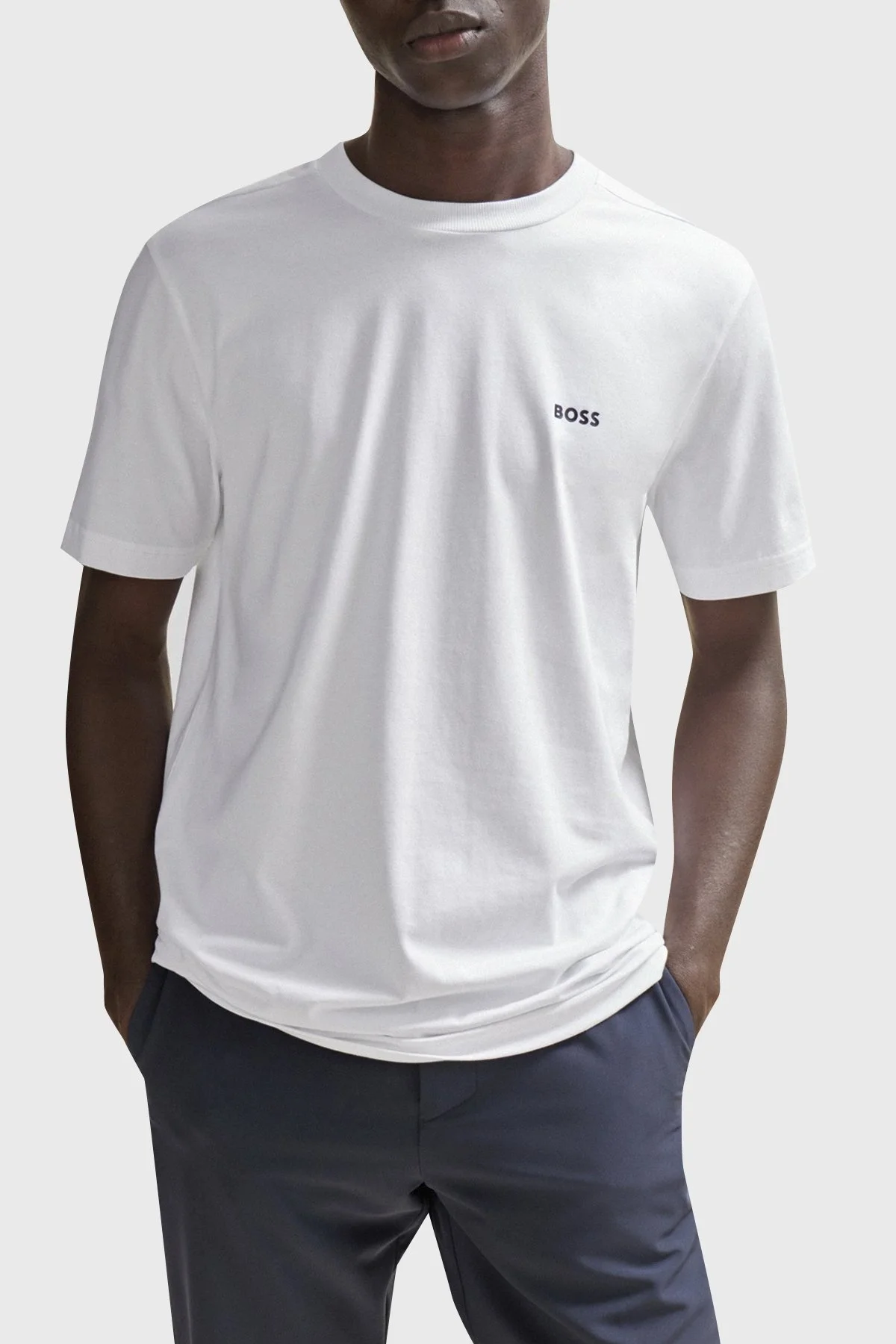 Boss Streç Pamuklu Bisiklet Yaka Regular Fit Erkek T Shirt 50506373 100 BEYAZ - 1