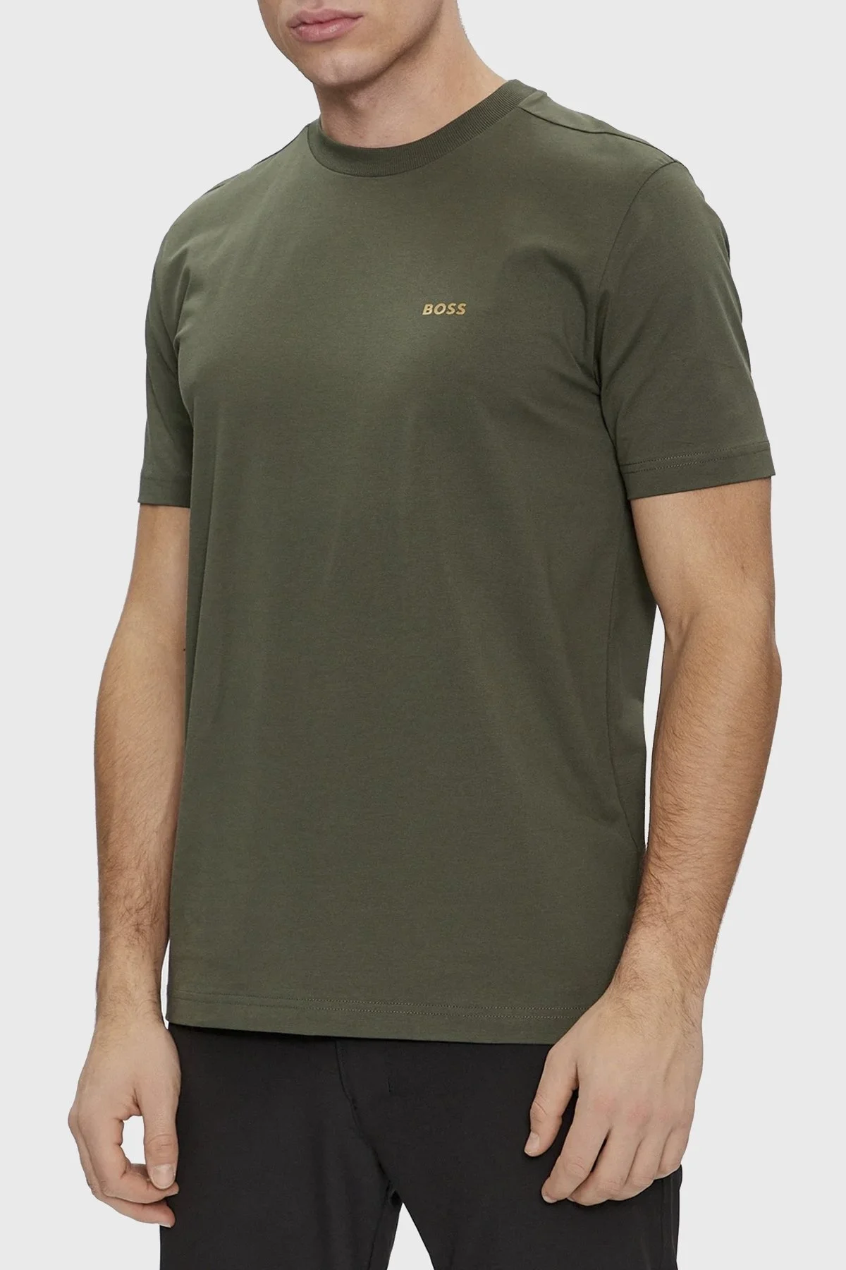 Boss Streç Pamuklu Bisiklet Yaka Regular Fit Erkek T Shirt 50506373 379 HAKİ - 1