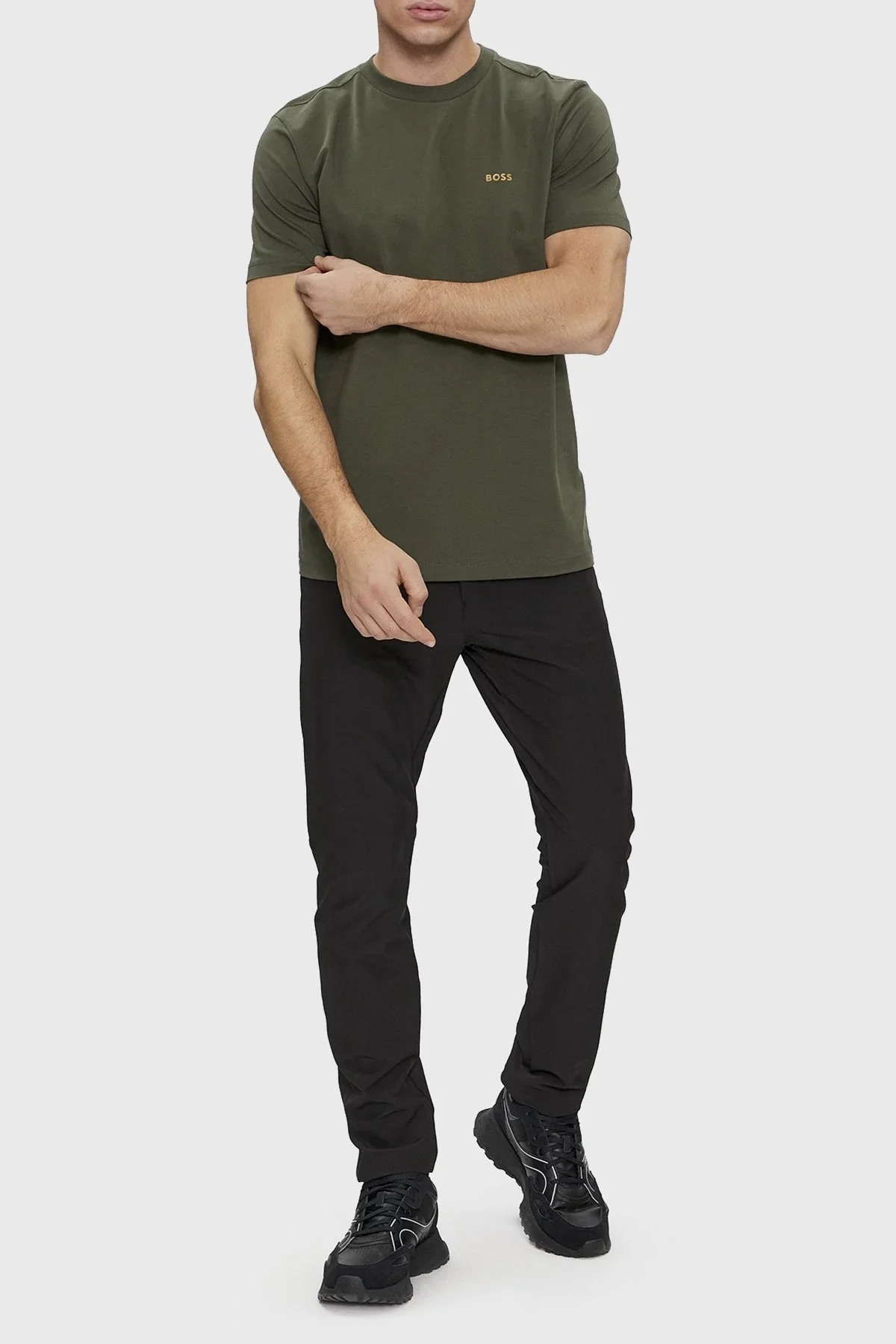 Boss Streç Pamuklu Bisiklet Yaka Regular Fit Erkek T Shirt 50506373 379 HAKİ - 2