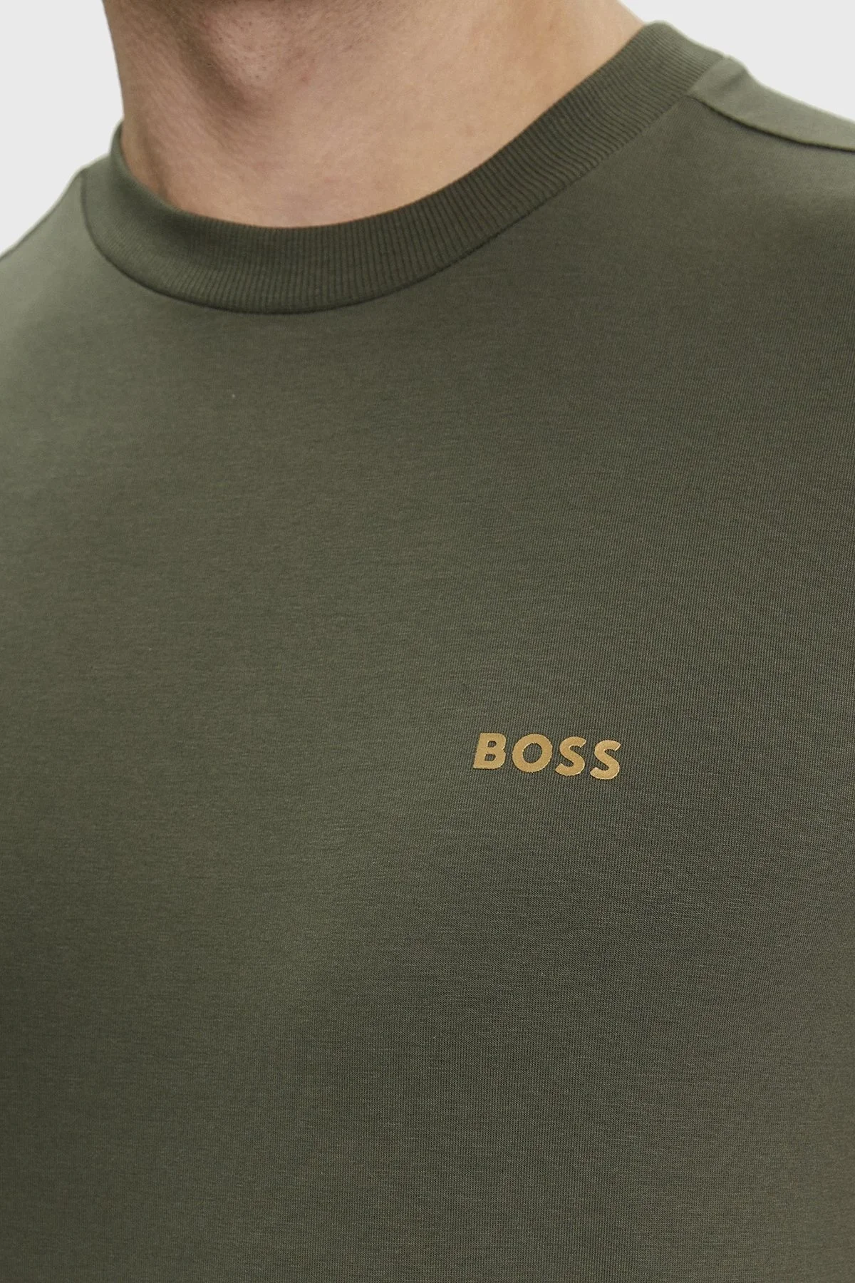 Boss Streç Pamuklu Bisiklet Yaka Regular Fit Erkek T Shirt 50506373 379 HAKİ - 4