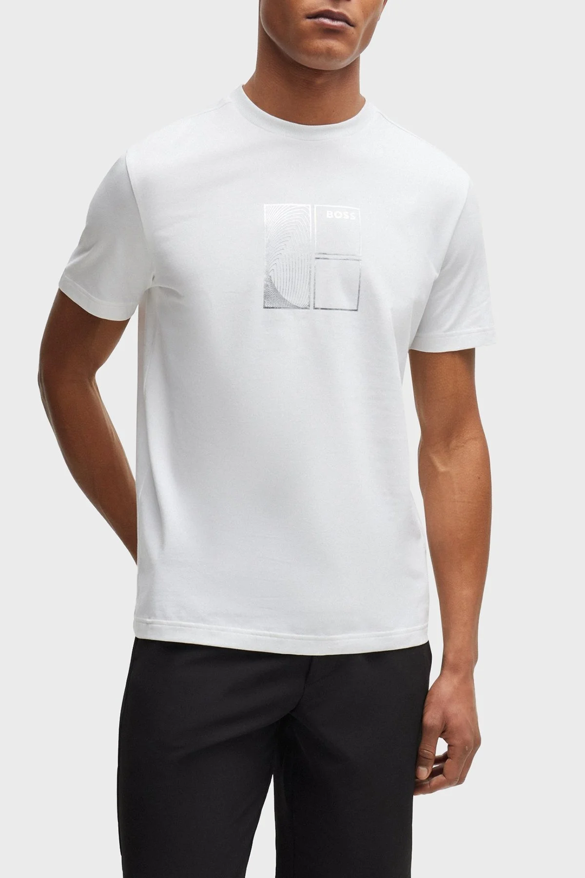 Boss Streç Pamuklu Bisiklet Yaka Regular Fit Erkek T Shirt 50513172 100 BEYAZ - 1
