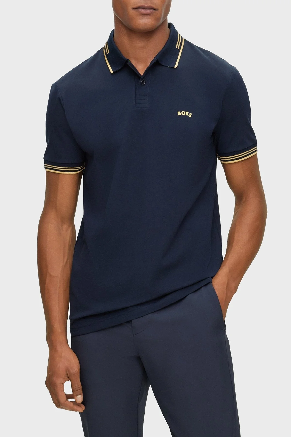 Boss Streç Pamuklu Düğmeli Slim Fit Erkek Polo Yaka T Shirt 50469210 403 KOYU LACIVERT - 1