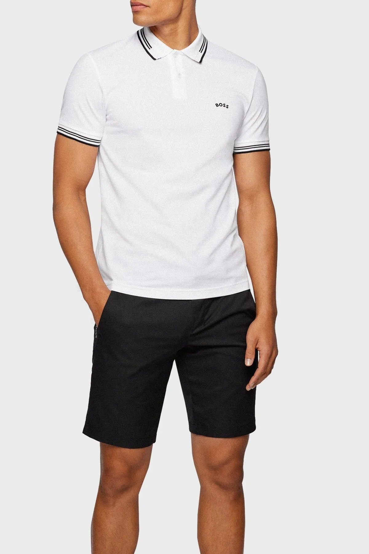 Boss Streç Pamuklu Düğmeli Slim Fit Erkek Polo Yaka T Shirt 50469210 100 BEYAZ - 1