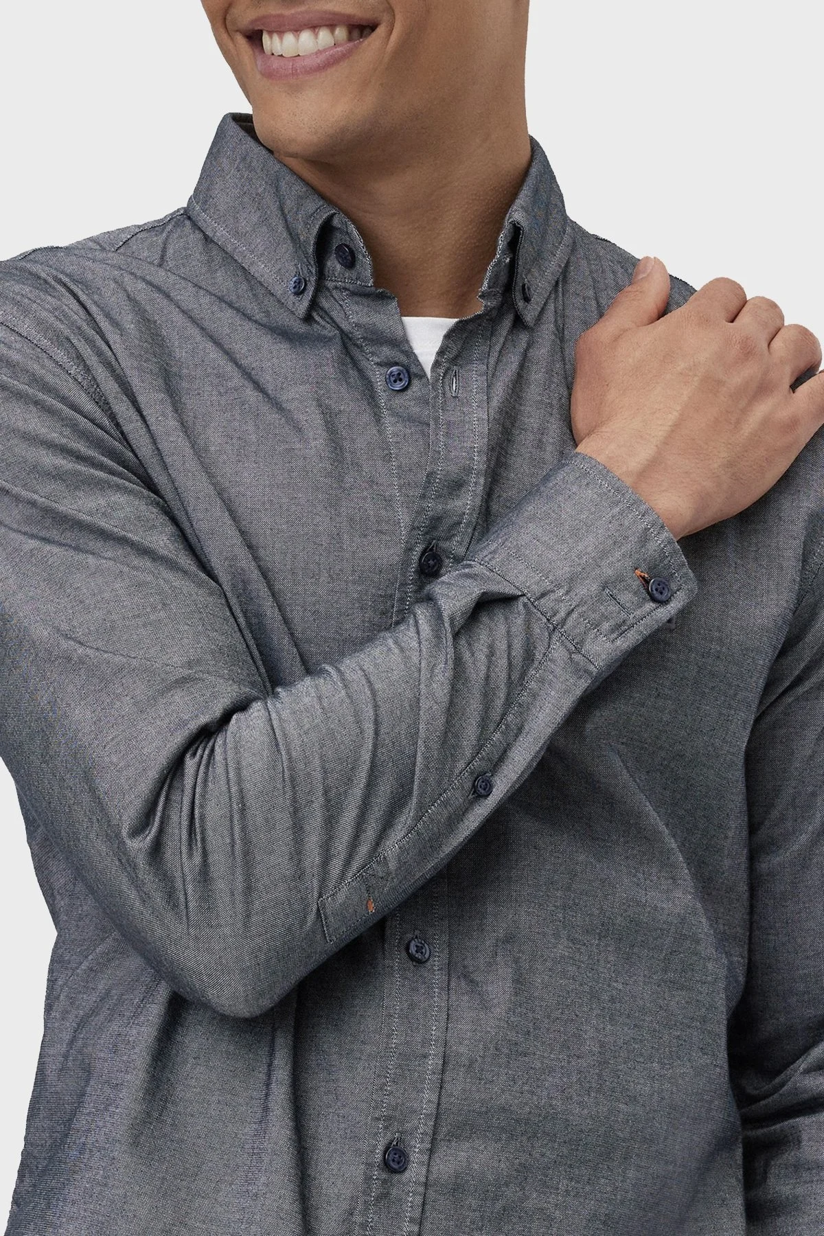 Boss Streç Pamuklu Düğmeli Yaka Uzun Kol Slim Fit Erkek Gömlek 50467324 404 GRİ - 2