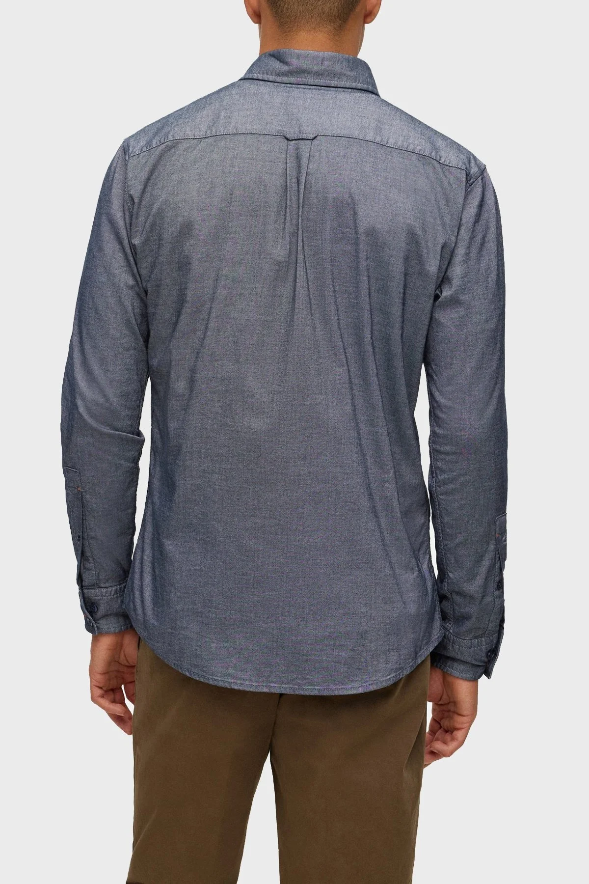 Boss Streç Pamuklu Düğmeli Yaka Uzun Kol Slim Fit Erkek Gömlek 50467324 404 GRİ - 5