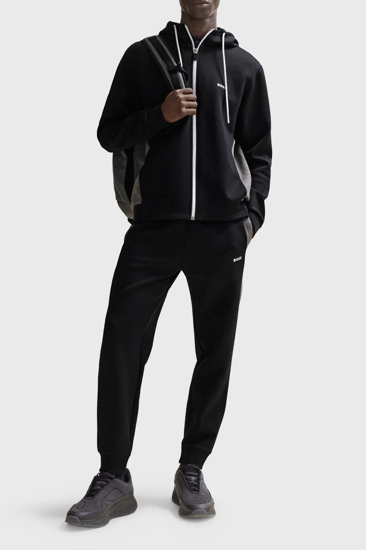 Boss Streç Pamuklu Fermuarlı Kapüşonlu Regular Fit Erkek Eşofman Takımı 50506320 001 SİYAH - 1