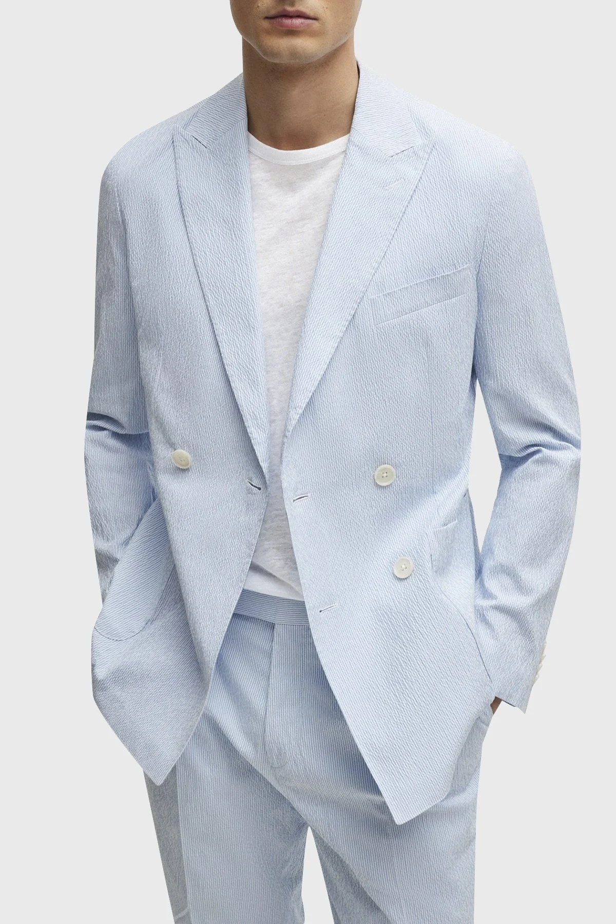 Boss Streç Pamuklu Gofre Kumaştan Slim Fit Erkek Takım Elbise 50514676 450 MAVİ - 2