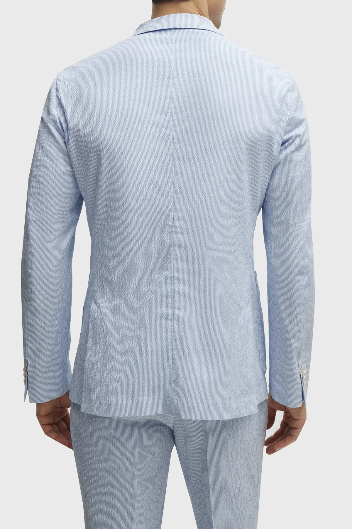 Boss Streç Pamuklu Gofre Kumaştan Slim Fit Erkek Takım Elbise 50514676 450 MAVİ - 3