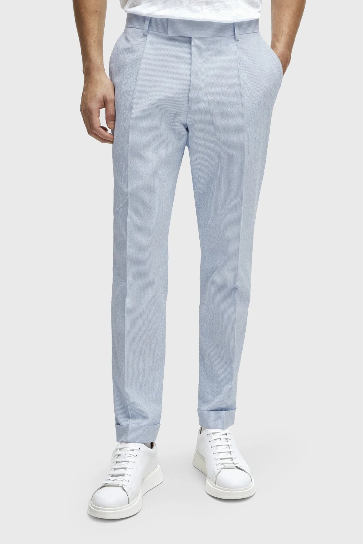 Boss Streç Pamuklu Gofre Kumaştan Slim Fit Erkek Takım Elbise 50514676 450 MAVİ - 4