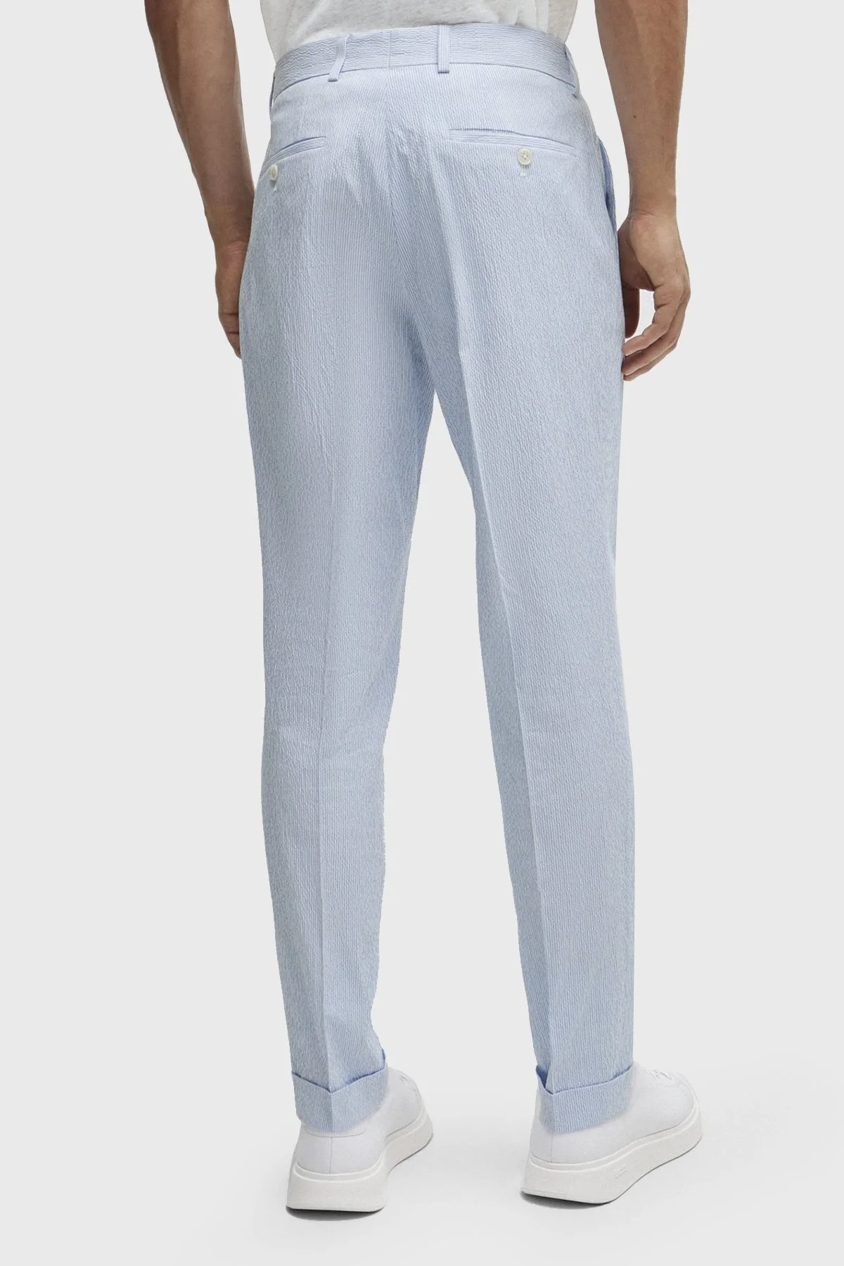 Boss Streç Pamuklu Gofre Kumaştan Slim Fit Erkek Takım Elbise 50514676 450 MAVİ - 5