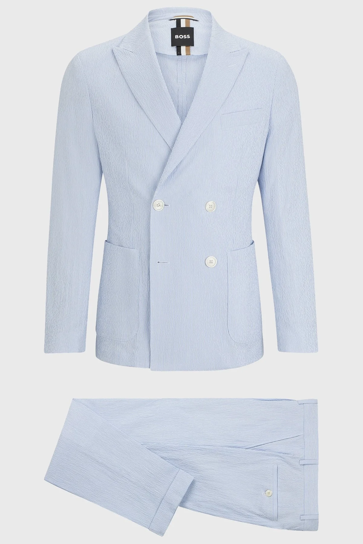 Boss Streç Pamuklu Gofre Kumaştan Slim Fit Erkek Takım Elbise 50514676 450 MAVİ - 7