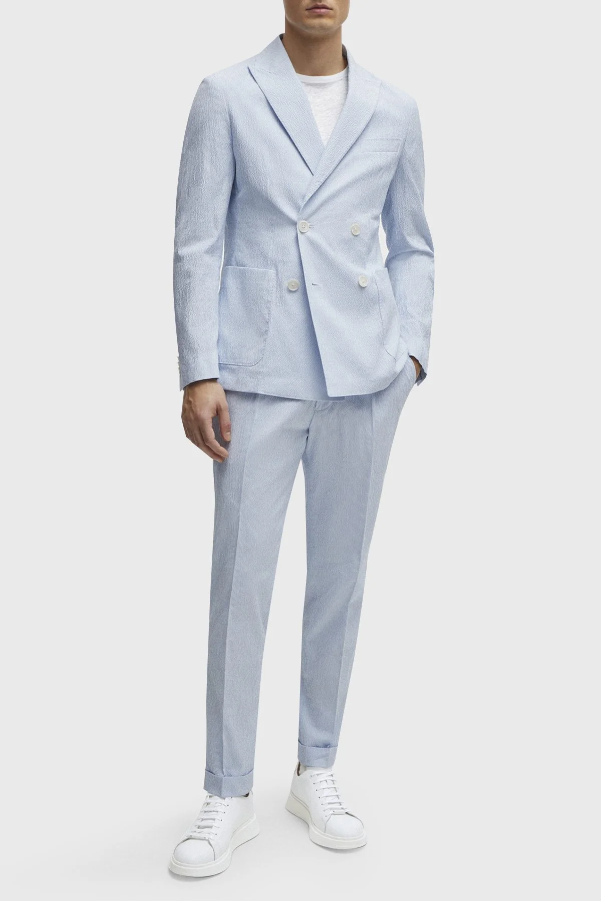 Boss Streç Pamuklu Gofre Kumaştan Slim Fit Erkek Takım Elbise 50514676 450 MAVİ - 1