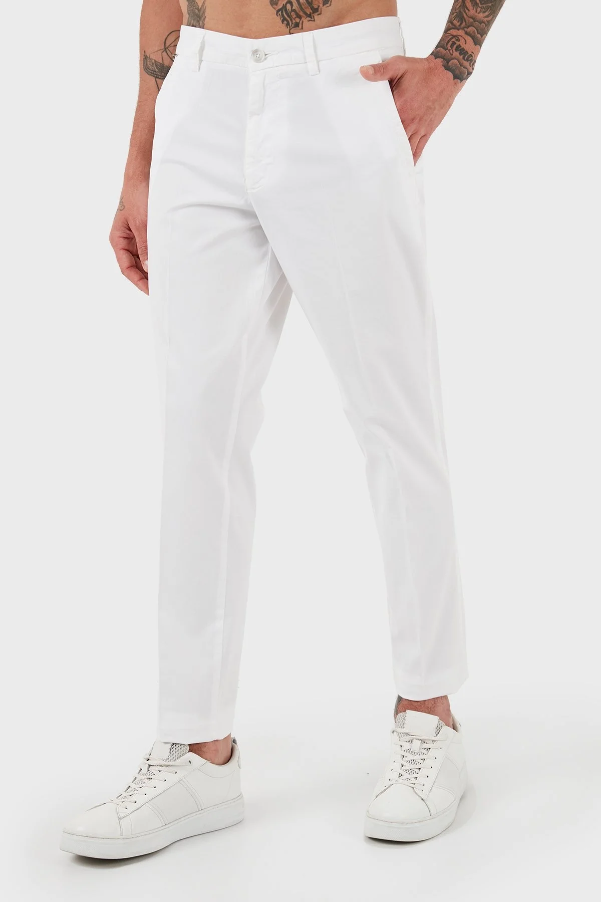 Boss Streç Pamuklu Normal Bel Slim Fit Erkek Pantolon 50505392 100 BEYAZ - 11