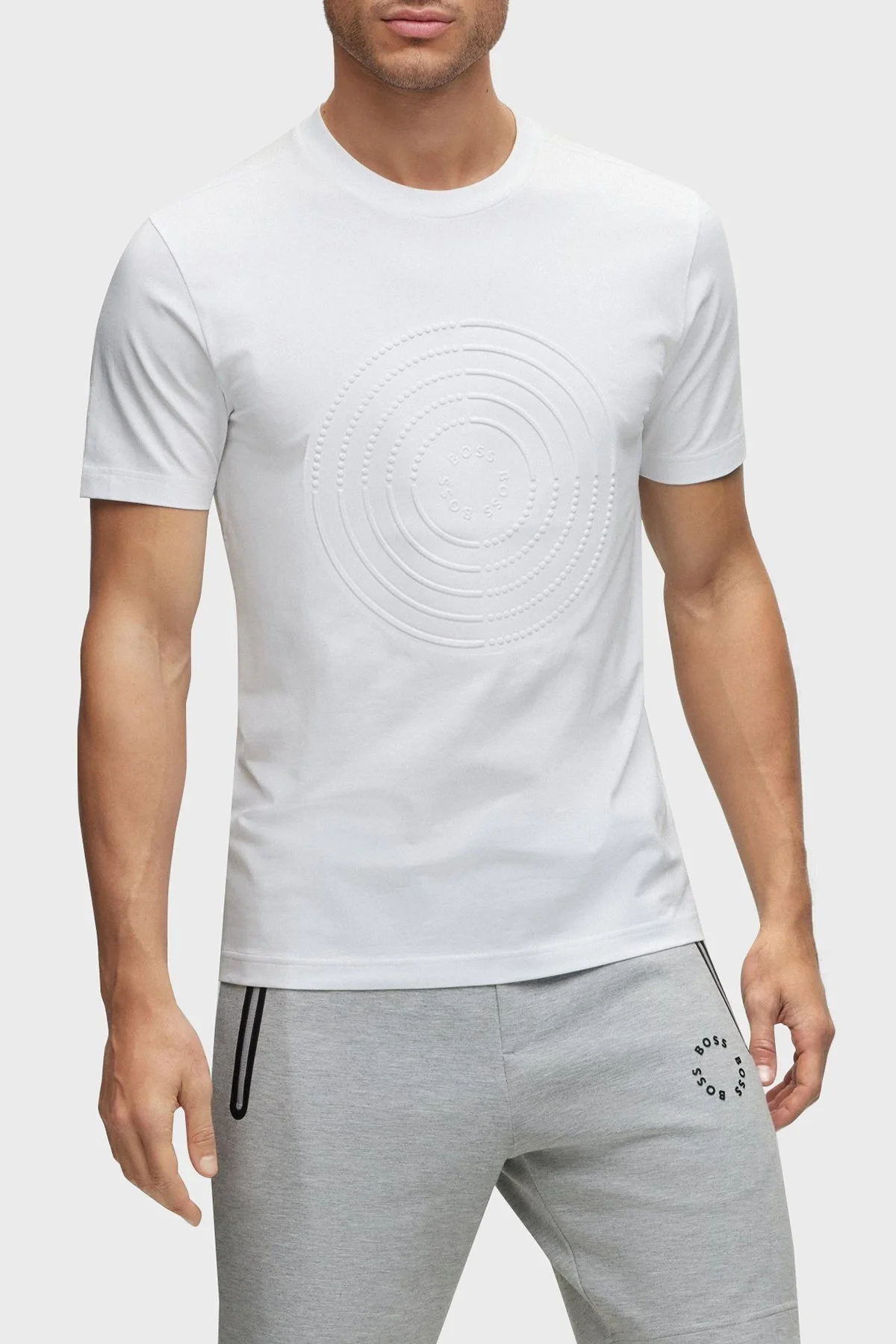 Boss Streç Pamuklu Regular Fit Bisiklet Yaka Erkek T Shirt 50488776 100 BEYAZ - 1