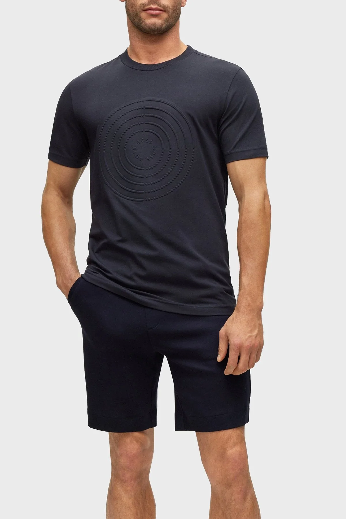 Boss Streç Pamuklu Regular Fit Bisiklet Yaka Erkek T Shirt 50488776 402 LACİVERT - 1