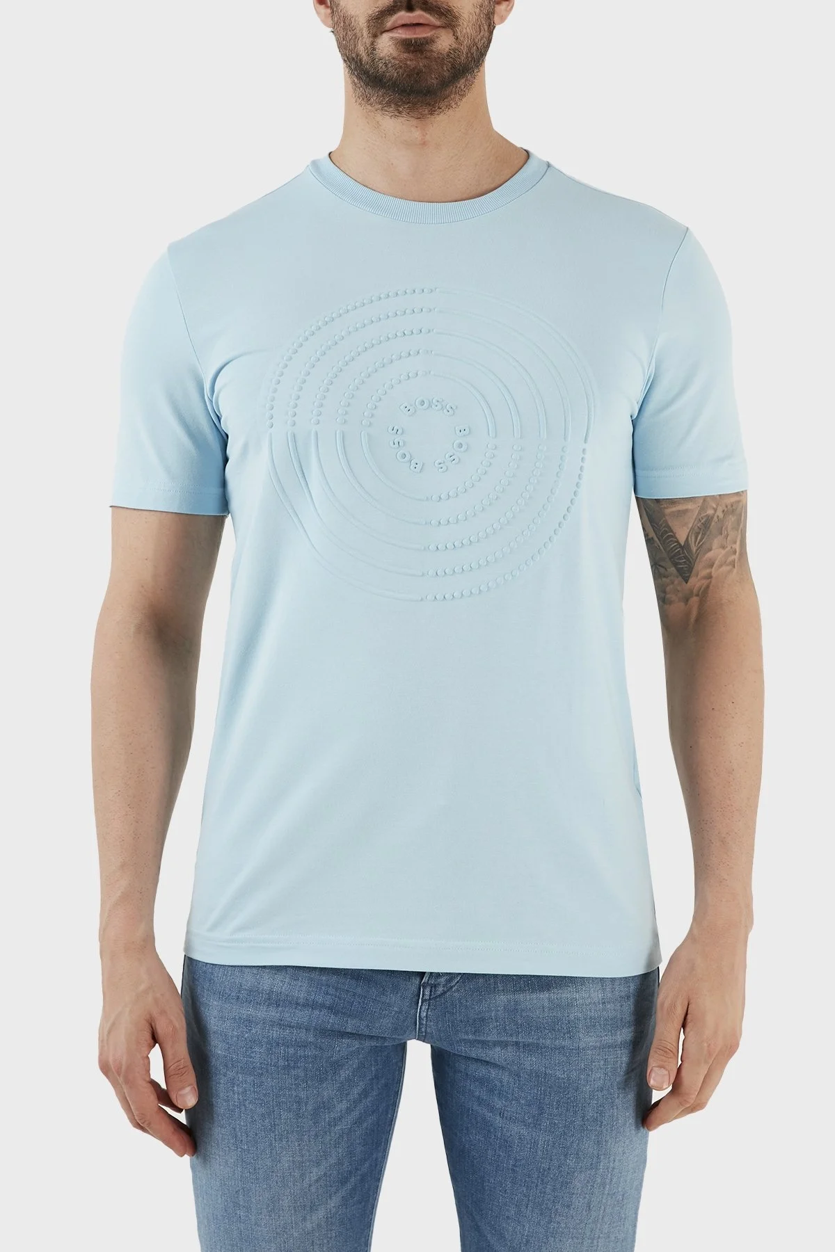 Boss Streç Pamuklu Regular Fit Bisiklet Yaka Erkek T Shirt 50488776 460 MAVİ - 1