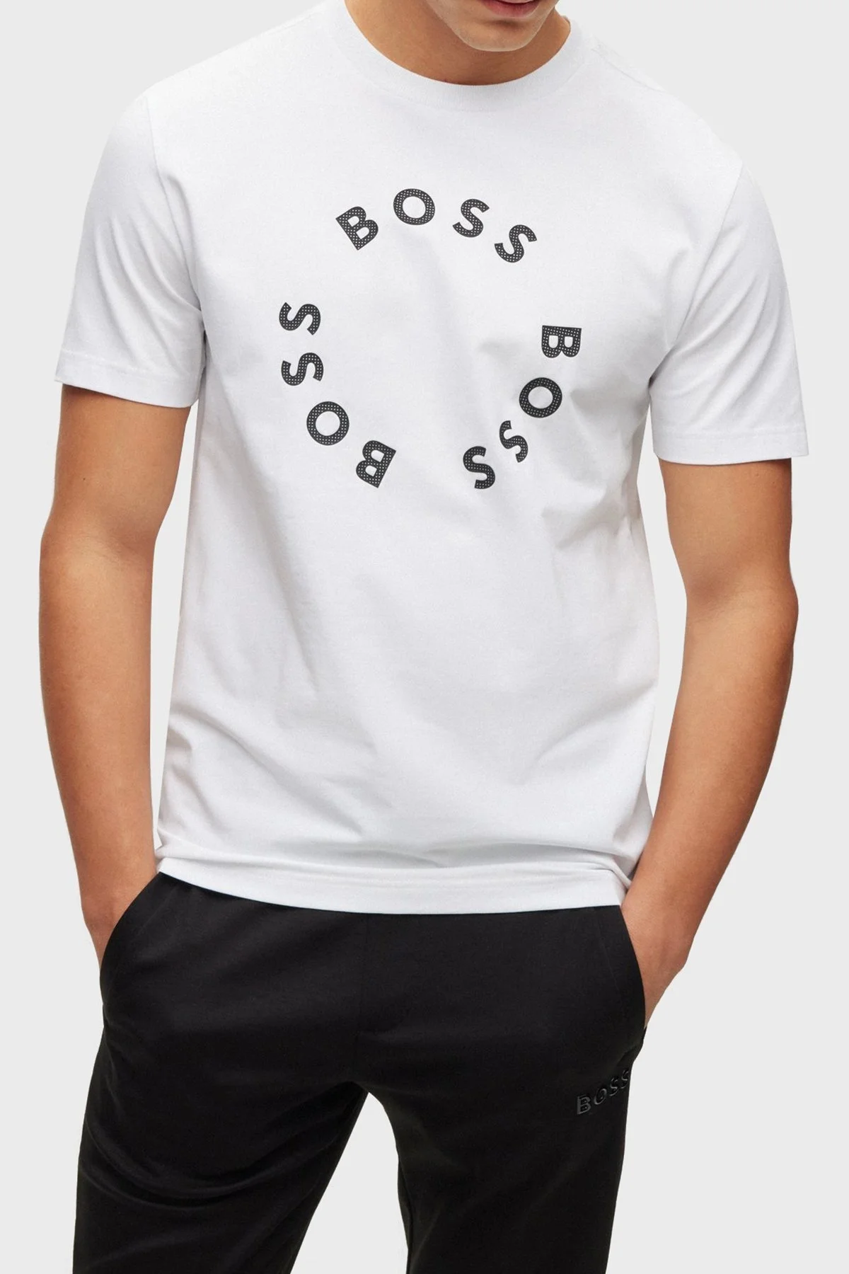 Boss Streç Pamuklu Regular Fit Bisiklet Yaka Erkek T Shirt 50488831 100 BEYAZ - 1