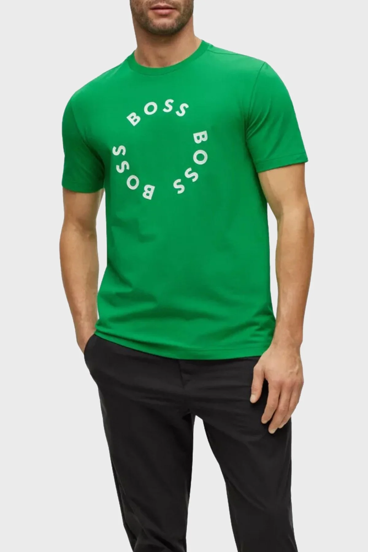 Boss Streç Pamuklu Regular Fit Bisiklet Yaka Erkek T Shirt 50488831 342 YEŞİL - 1