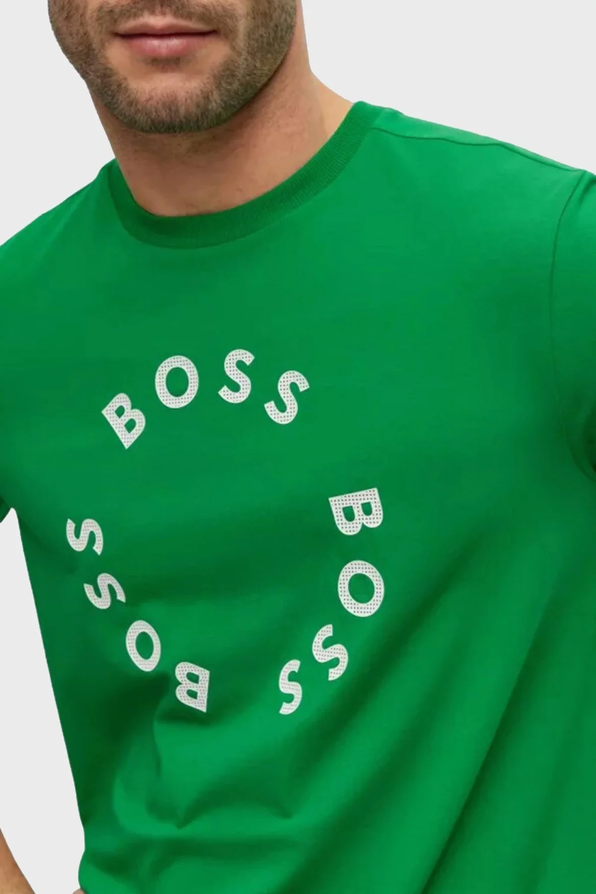 Boss Streç Pamuklu Regular Fit Bisiklet Yaka Erkek T Shirt 50488831 342 YEŞİL - 3