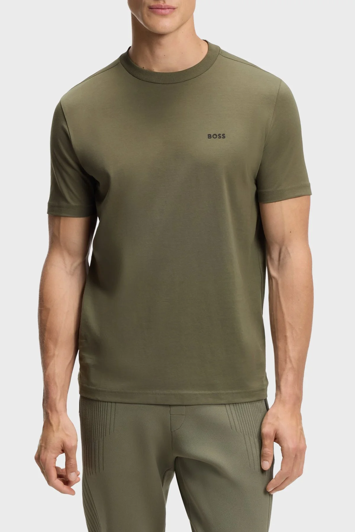 Boss Streç Pamuklu Regular Fit Bisiklet Yaka Erkek T Shirt 50506373 257 HAKİ - 1