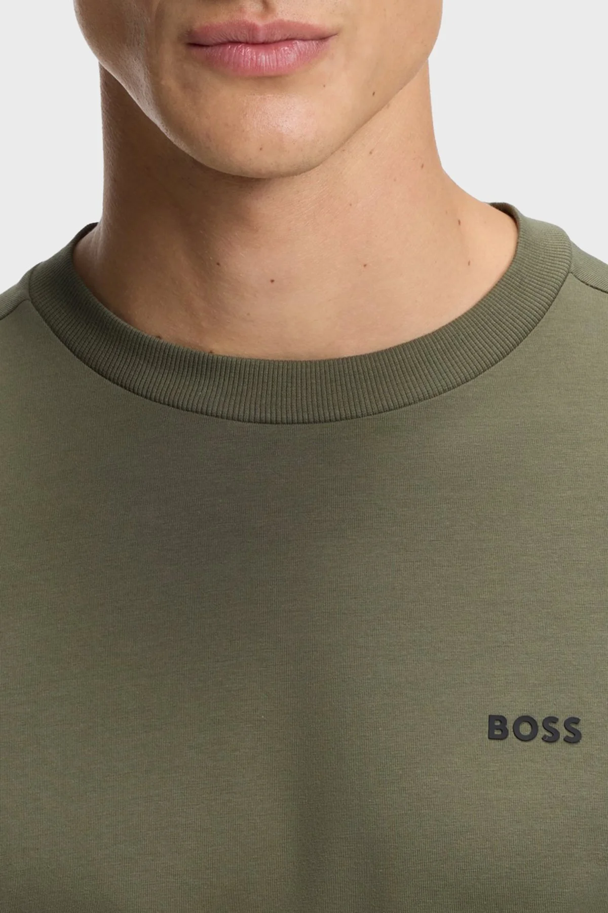 Boss Streç Pamuklu Regular Fit Bisiklet Yaka Erkek T Shirt 50506373 257 HAKİ - 4