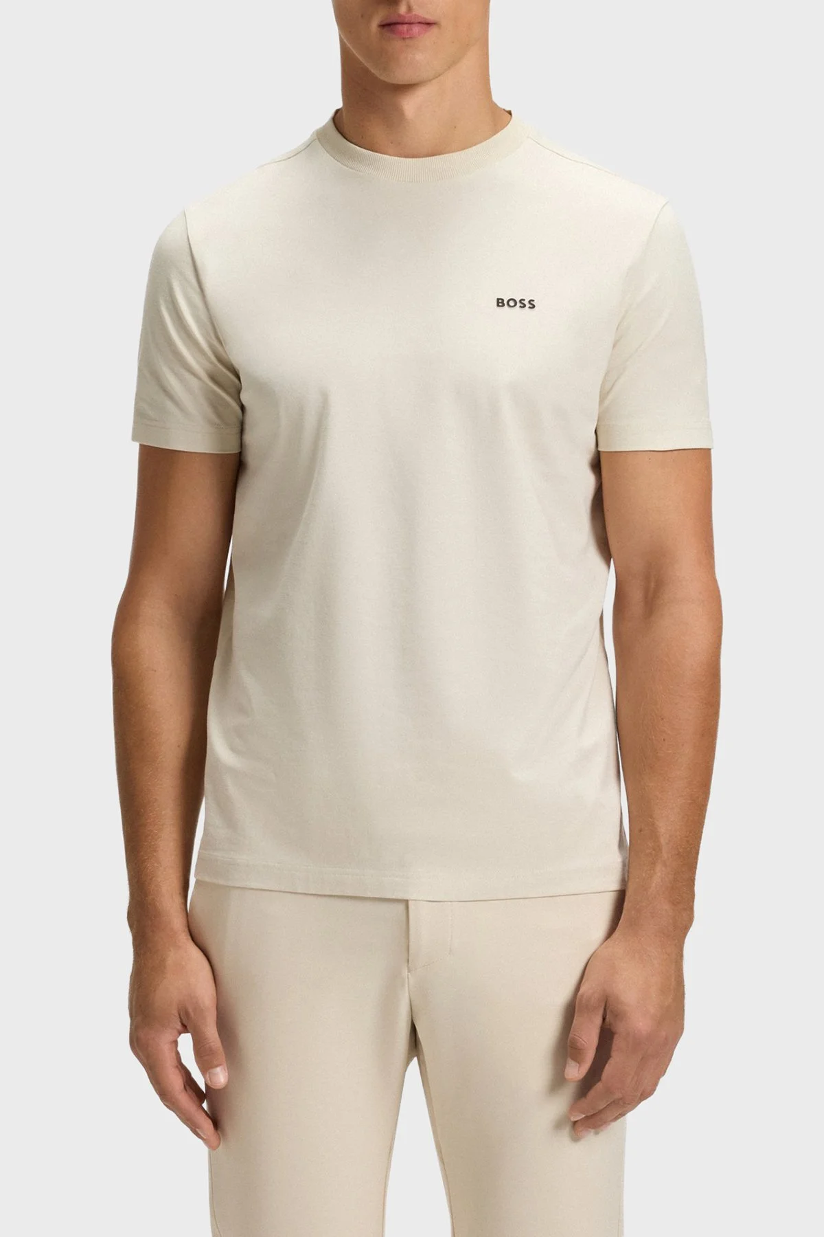 Boss Streç Pamuklu Regular Fit Bisiklet Yaka Erkek T Shirt 50506373 275 BEJ - 1